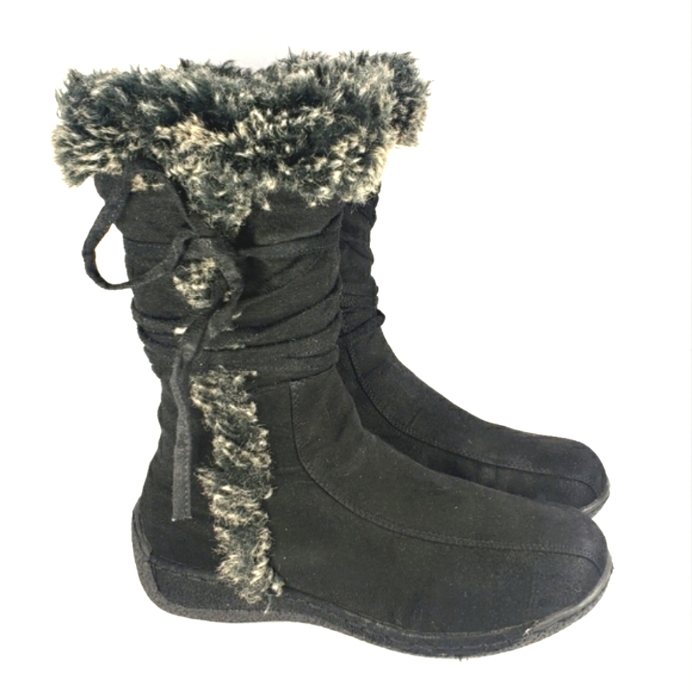 Studio HD2 Black Faux-suede, Faux Fur Trim, Side Zip Boots. Women's 7 M